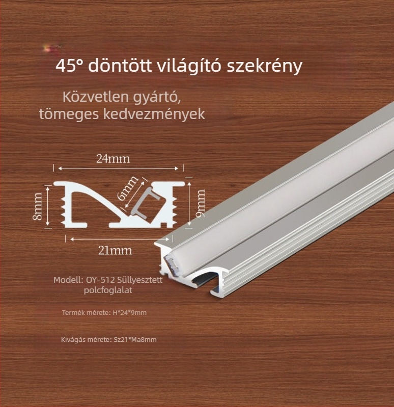 LED alumíniumcsatorna difuzorral a szekrényvilágításhoz, 18 mm-es slot, 1000 mm hosszú