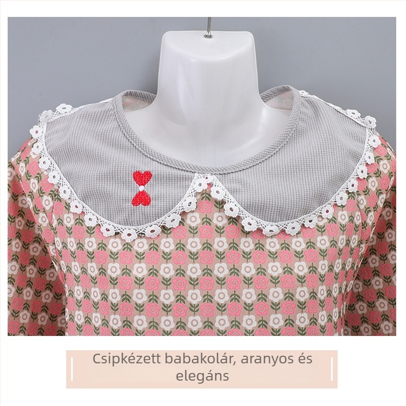 Női hosszú ujjú smock kötény, dupla zsebbel, pamut konyhai kötény