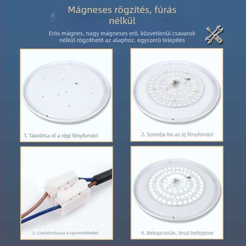 LED mennyezet világítási modul, kör alakú nappali felújításhoz, mágneses fénycsík és koronglámpa, energiatakarékos izzó