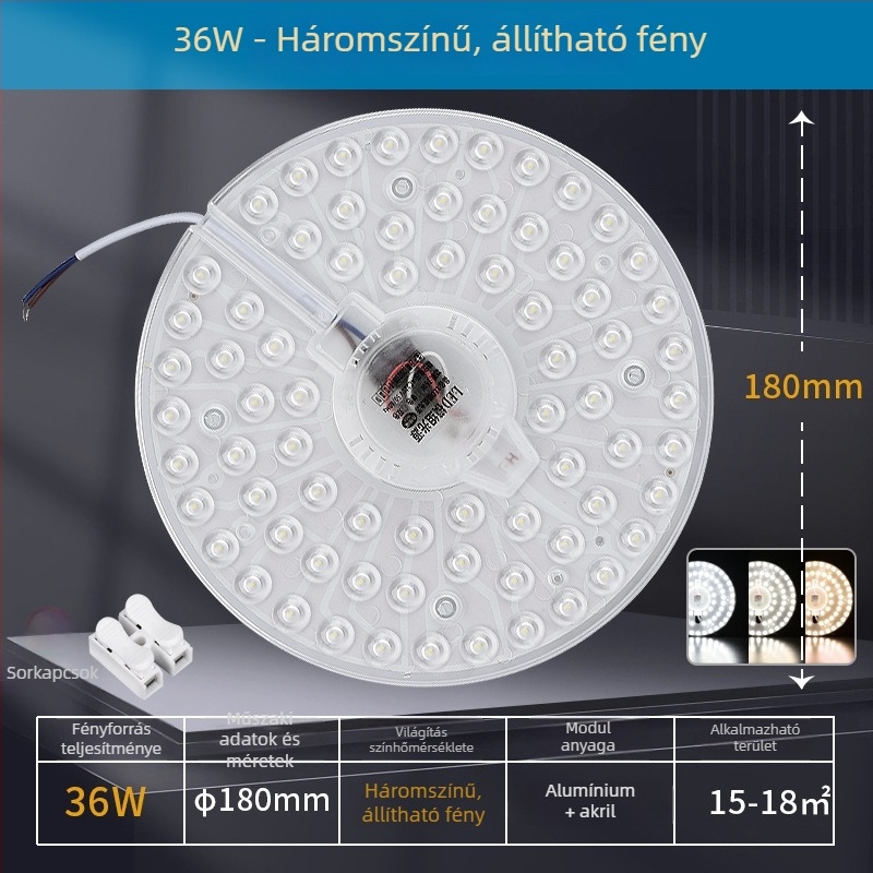 LED mennyezet világítási modul, kör alakú nappali felújításhoz, mágneses fénycsík és koronglámpa, energiatakarékos izzó