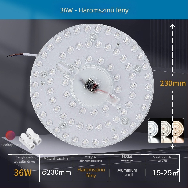 LED mennyezet világítási modul, kör alakú nappali felújításhoz, mágneses fénycsík és koronglámpa, energiatakarékos izzó