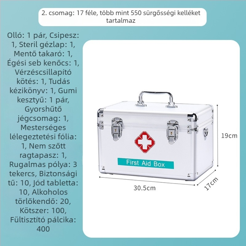 Alumínium ötvözetből készült elsősegély-doboz, több rekesszel, hordozható orvosi tároló