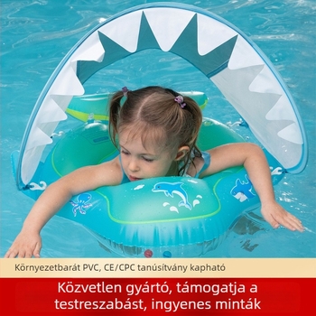Cápa mintázatú gyermek úszógyűrű, környezetbarát PVC-vel és csúszásmentes zsebbel, 0–3 éveseknek