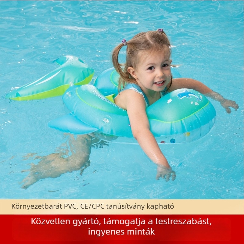 Cápa mintázatú gyermek úszógyűrű, környezetbarát PVC-vel és csúszásmentes zsebbel, 0–3 éveseknek