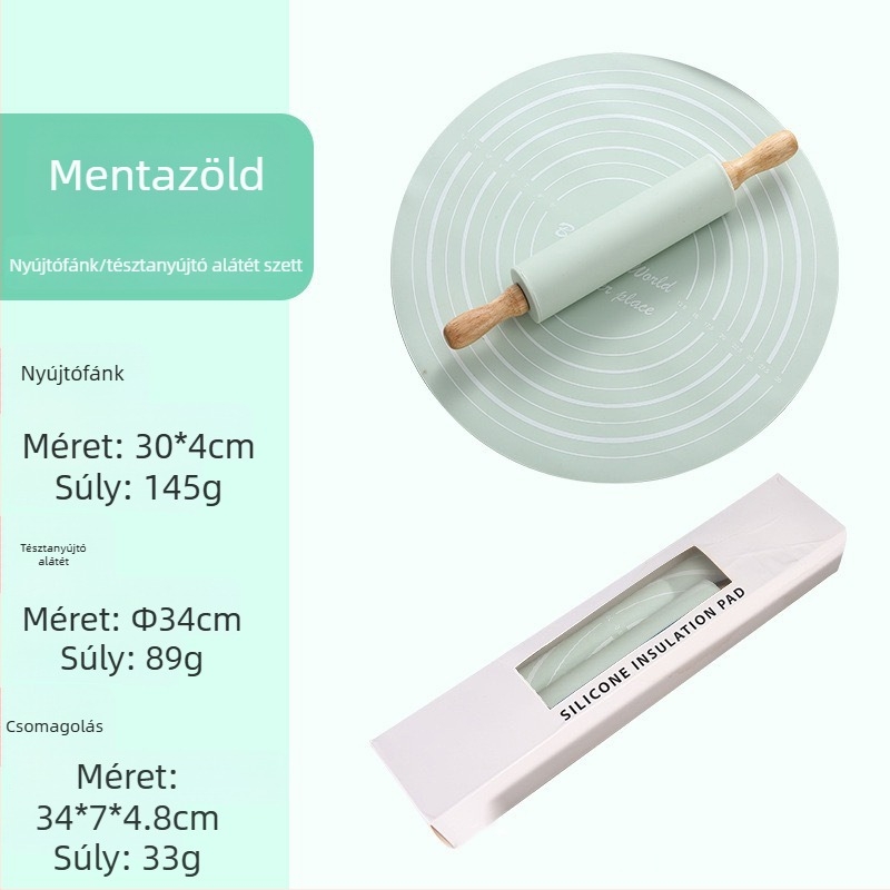 Silikonnyújtófa sütéshez készlet, közepes méret, dagasztó alátéttel
