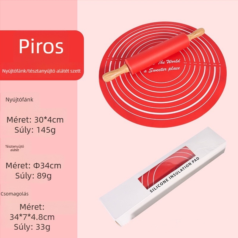 Silikonnyújtófa sütéshez készlet, közepes méret, dagasztó alátéttel
