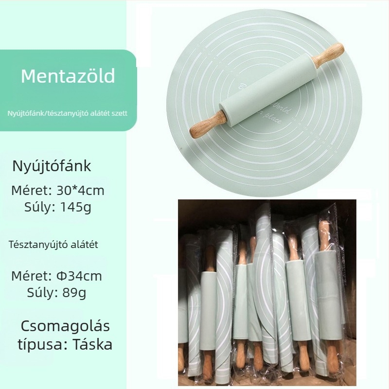 Silikonnyújtófa sütéshez készlet, közepes méret, dagasztó alátéttel