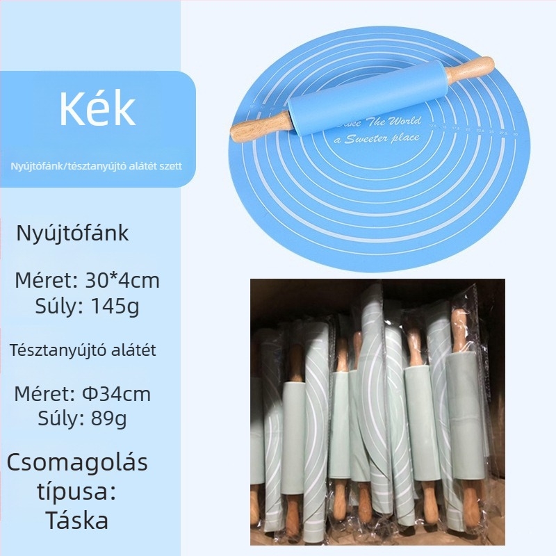 Silikonnyújtófa sütéshez készlet, közepes méret, dagasztó alátéttel