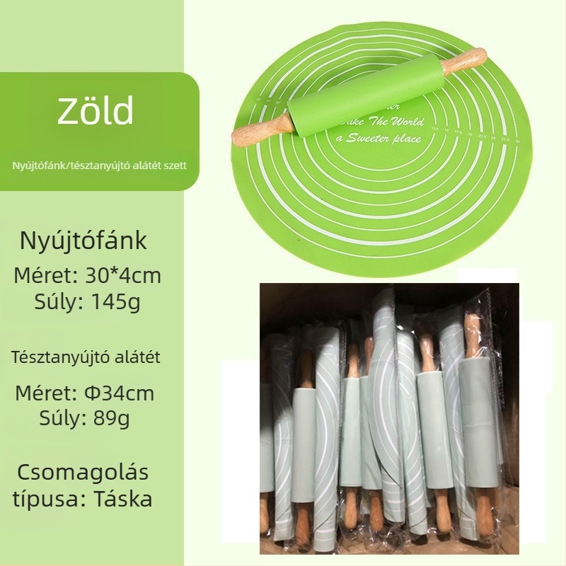 Silikonnyújtófa sütéshez készlet, közepes méret, dagasztó alátéttel