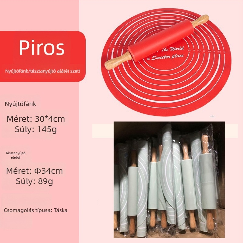 Silikonnyújtófa sütéshez készlet, közepes méret, dagasztó alátéttel