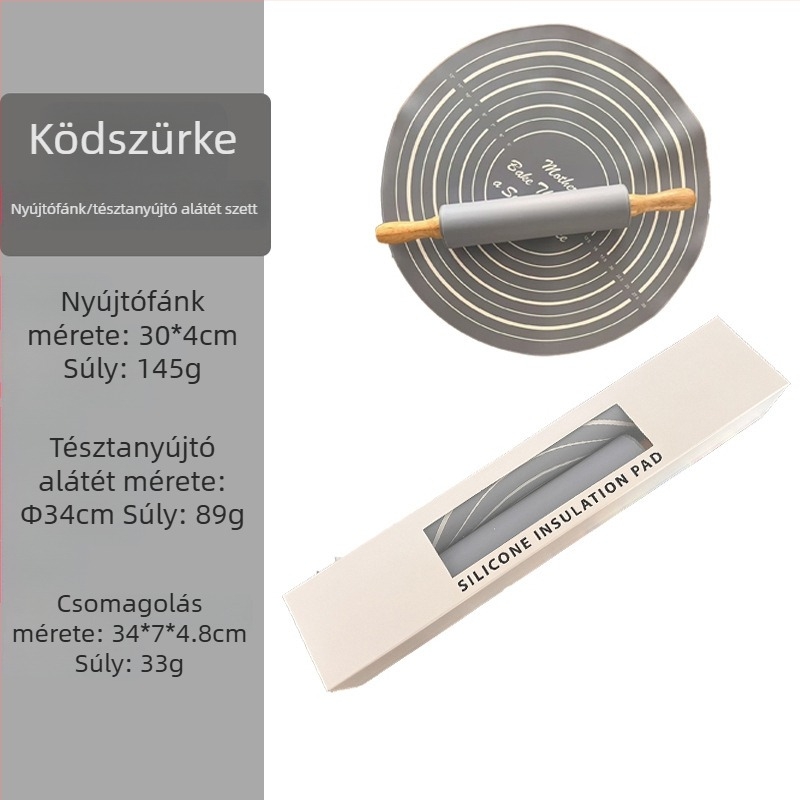 Silikonnyújtófa sütéshez készlet, közepes méret, dagasztó alátéttel