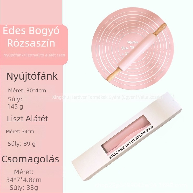 Silikonnyújtófa sütéshez készlet, közepes méret, dagasztó alátéttel