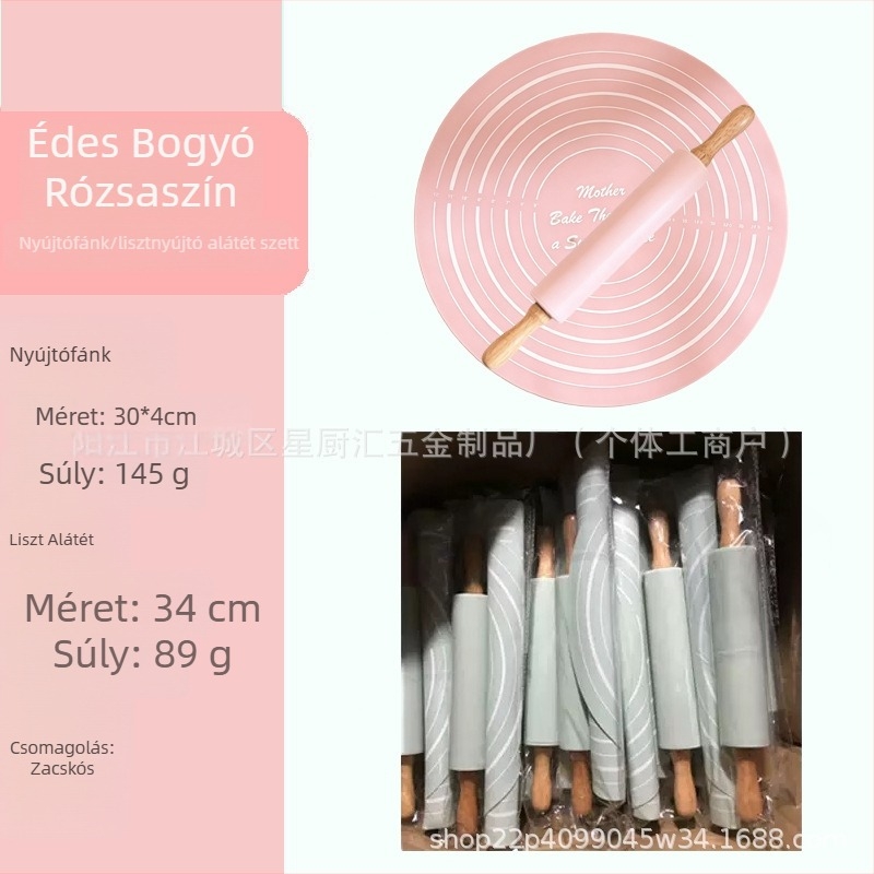 Silikonnyújtófa sütéshez készlet, közepes méret, dagasztó alátéttel