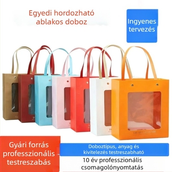 Ablakos ajándékdoboz, átlátszó kihúzható tálcával, törölközőknek és plüssfiguráknak