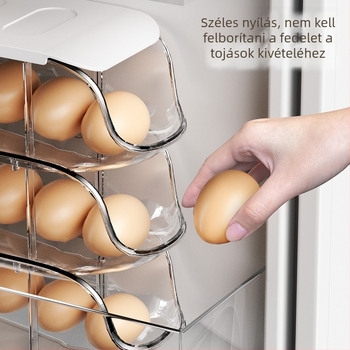 Fiókos tojásrögzítő a hűtőszekrényhez, oldalsó ajtós tojásorganizátor, frissességmegőrző antibakteriális doboz