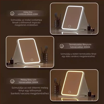 LED sminktükör világítással, összecsukható sminkasztal, intelligens HD hordozható asztali tükör Instagram-stílusban