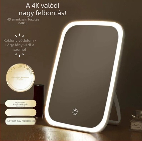 LED sminktükör világítással, összecsukható sminkasztal, intelligens HD hordozható asztali tükör Instagram-stílusban