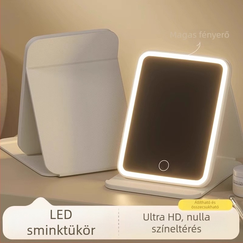 LED sminktükör világítással, összecsukható sminkasztal, intelligens HD hordozható asztali tükör Instagram-stílusban