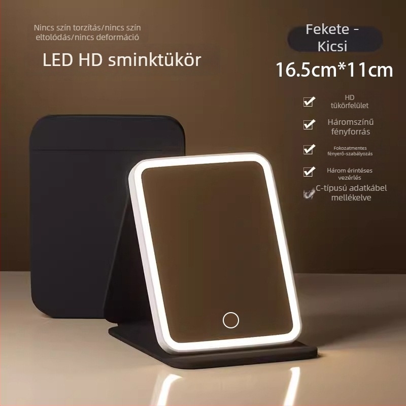 LED sminktükör világítással, összecsukható sminkasztal, intelligens HD hordozható asztali tükör Instagram-stílusban