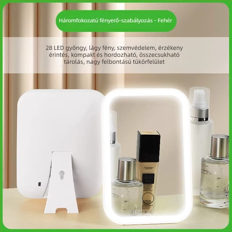 LED sminktükör világítással, összecsukható sminkasztal, intelligens HD hordozható asztali tükör Instagram-stílusban