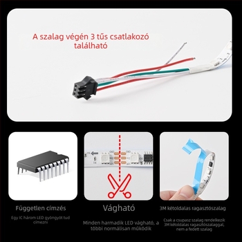 WS2811 12V programozható RGB LED-szalag, vízálló, 5050 LED-ek