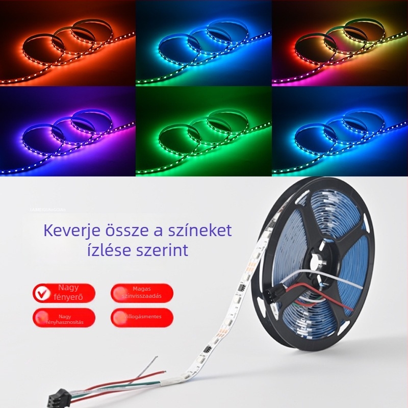 WS2811 12V programozható RGB LED-szalag, vízálló, 5050 LED-ek
