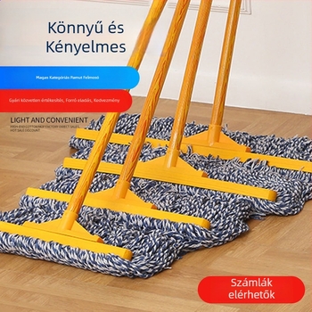 Pamutfonalas mop széles fej, fa nyéllel – sík mop cementpadlókhoz, kereskedelmi és háztartási használatra