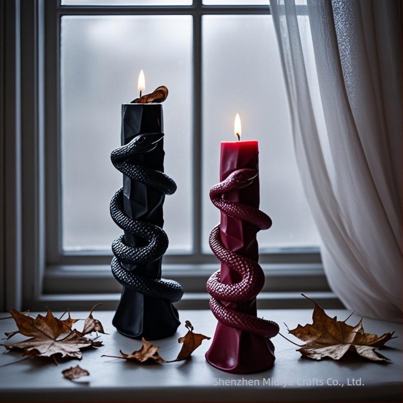 Halloween kígyó alakú illatgyertyák, otthoni retro hangulat, luxusos ünnepi ajándék, kígyó alakú oszlopgyertyák