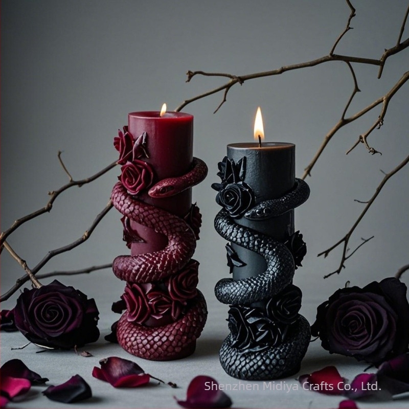 Halloween kígyó alakú illatgyertyák, otthoni retro hangulat, luxusos ünnepi ajándék, kígyó alakú oszlopgyertyák