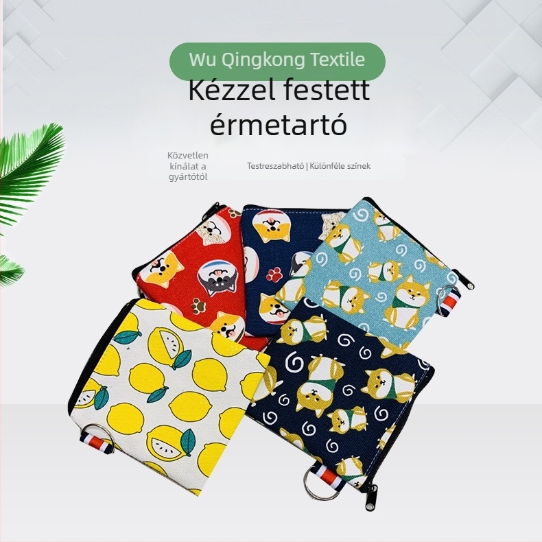 Aranyos vászon táska kulcstartóval és cipzáros zsebbel a pénzérmékre, kézben tartható, egyszínű kozmetikai rendező
