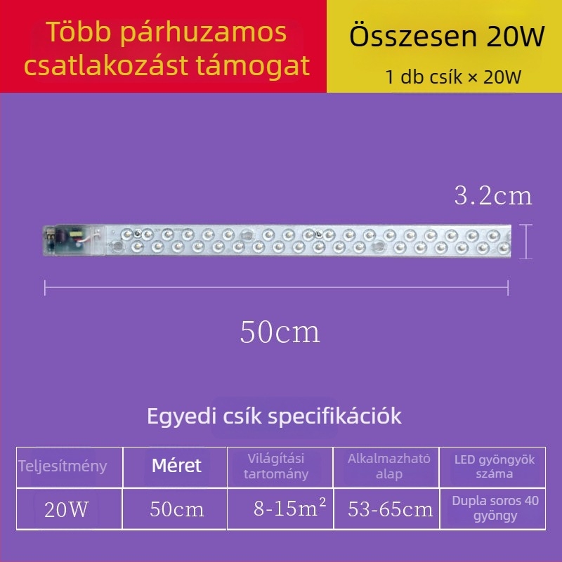 Beépített hosszú LED-sáv modul nappali mennyezetlámpához – csere LED-panel és LED-sáv