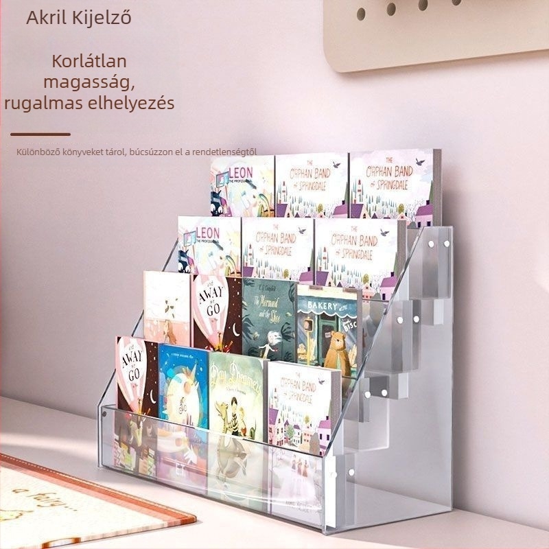 Átlátszó akril kiállító állvány brosúrák, újságok, könyvek és irodai papíráruk számára