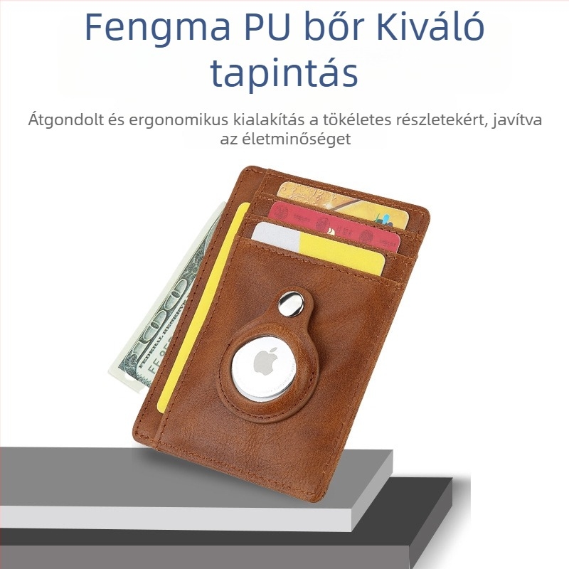 AirTag PU bőr Crazy Horse tok Apple Trackerhez, RFID kártyatartó, pénztárca és aprópénz rekesz