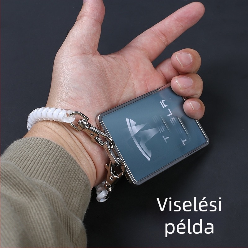 Átlátszó akril dupla kártyatartó, elasztikus kulcstartóval – ID-kártya, tömegközlekedési és étkezési kártya, munkakártya