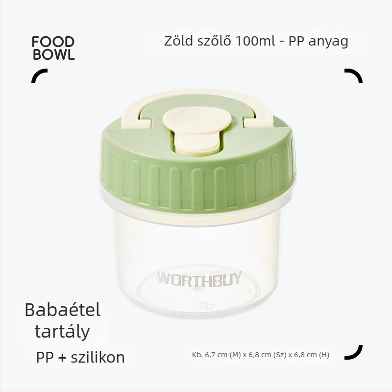 Hordozható műanyag tárolódoboz bébiételhez és nassolnivalókhoz, forgatható fedéllel, mini kompakt méretben