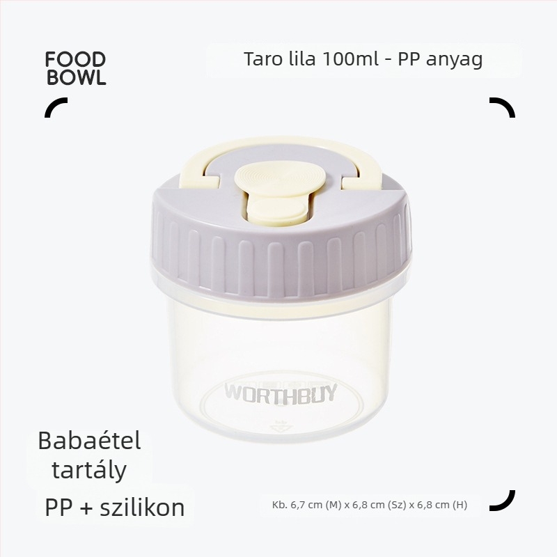 Hordozható műanyag tárolódoboz bébiételhez és nassolnivalókhoz, forgatható fedéllel, mini kompakt méretben