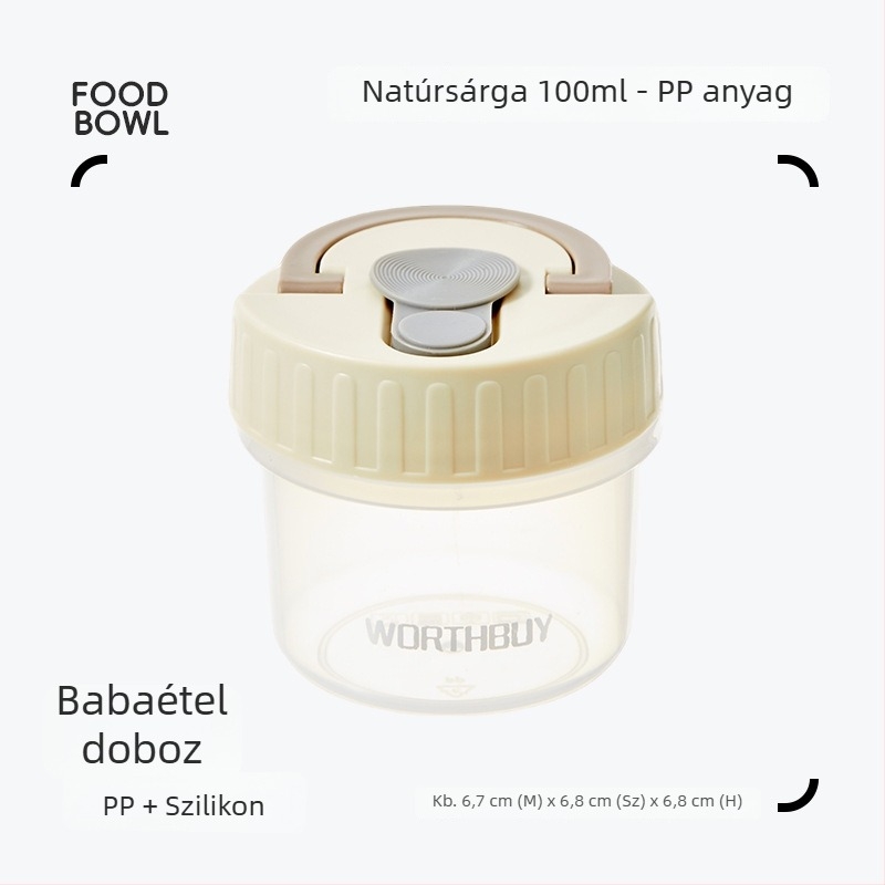 Hordozható műanyag tárolódoboz bébiételhez és nassolnivalókhoz, forgatható fedéllel, mini kompakt méretben