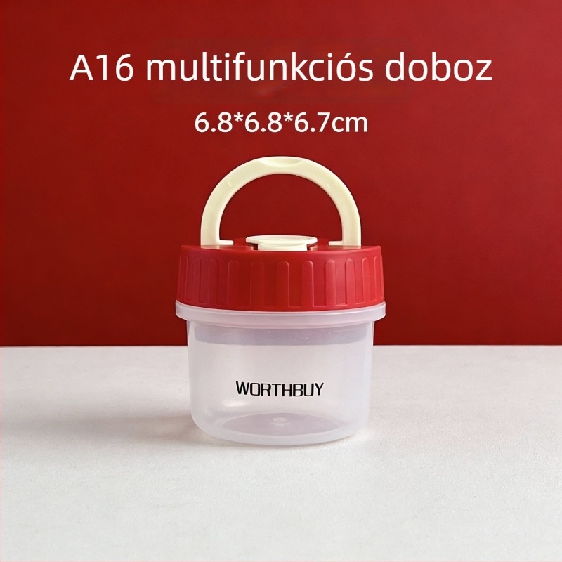 Hordozható műanyag tárolódoboz bébiételhez és nassolnivalókhoz, forgatható fedéllel, mini kompakt méretben
