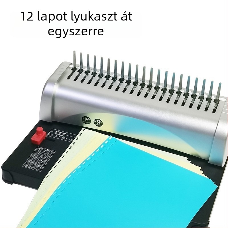 Comb típusú, 21 lyukas kézi kötészeti gép A3/A4 dokumentumokhoz, gumírozott gyűrűs klipekkel