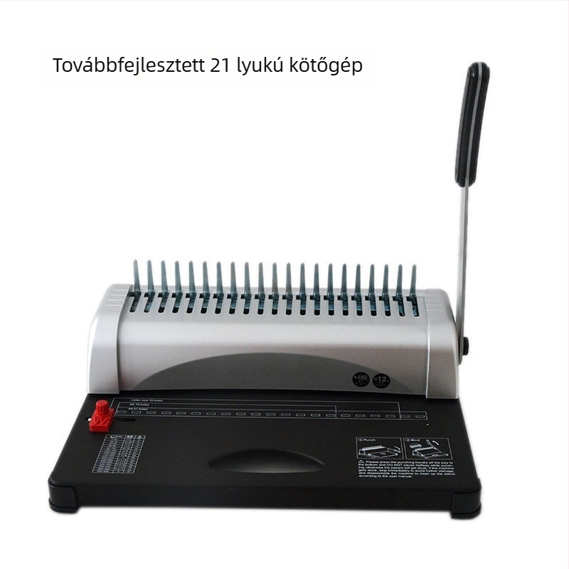 Comb típusú, 21 lyukas kézi kötészeti gép A3/A4 dokumentumokhoz, gumírozott gyűrűs klipekkel