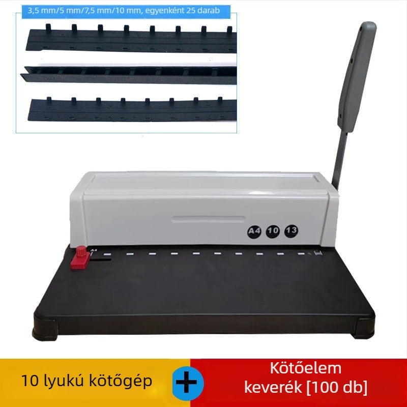Comb típusú, 21 lyukas kézi kötészeti gép A3/A4 dokumentumokhoz, gumírozott gyűrűs klipekkel