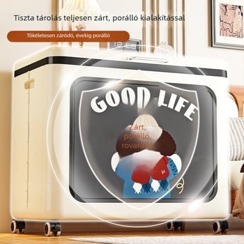 Fedéllel nyíló tároló doboz görgőkkel, nagy kapacitású, hálószoba ruháinak és játékainak