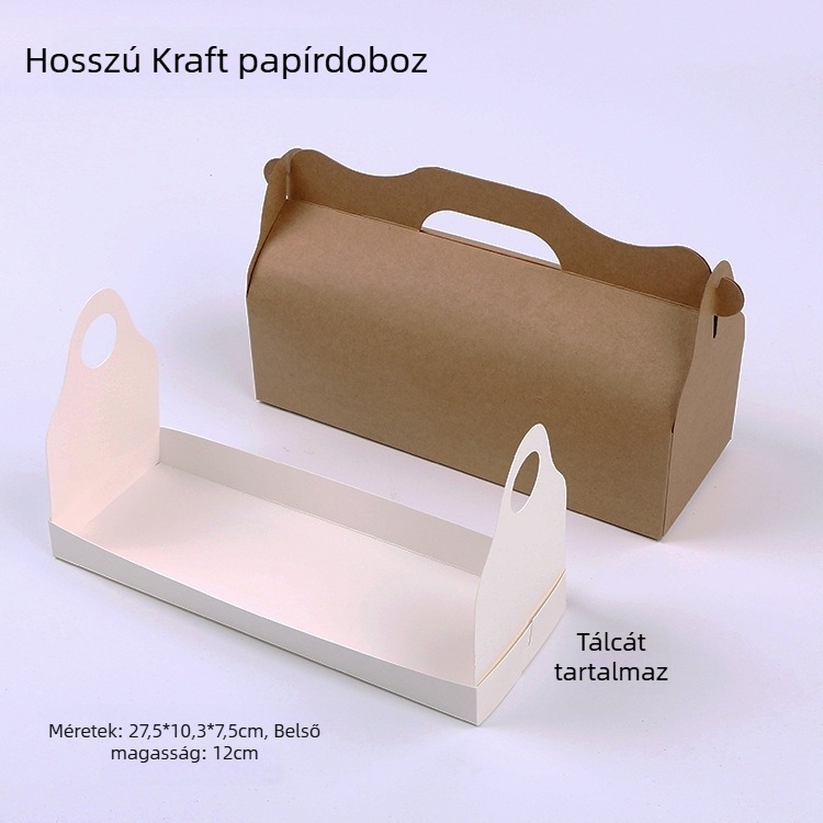 Hosszú tortatekercs csomagoló doboz fogantyúval – muffinokhoz és pudingos poharakhoz – svájci tekercs ajándékkobox