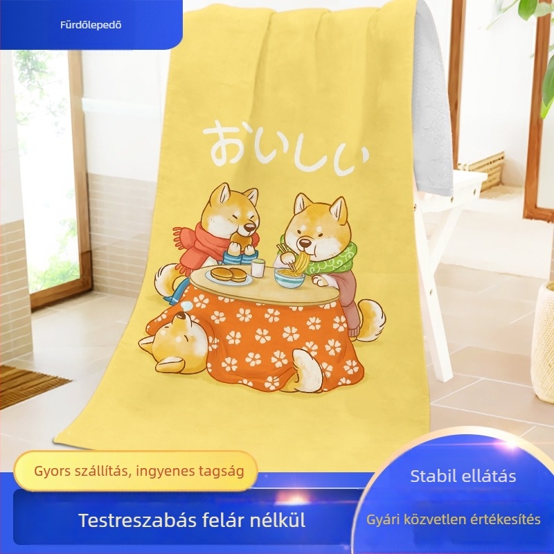 Szuperfinom mikroszálas törölköző anime mintával, fürdő- és strandtörölköző, személyre szabott ajándék, poliészter, 400–500 g