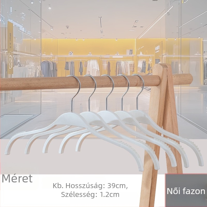 Műanyag ruhafogas keskeny vállrésszel és csúszásgátló csíkkal – hibátlan bemutató ruhákhoz