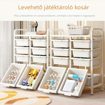 Gyerekjátékok tároló állvány, nagy kapacitású, padlón álló, mobil a gyerekszobába