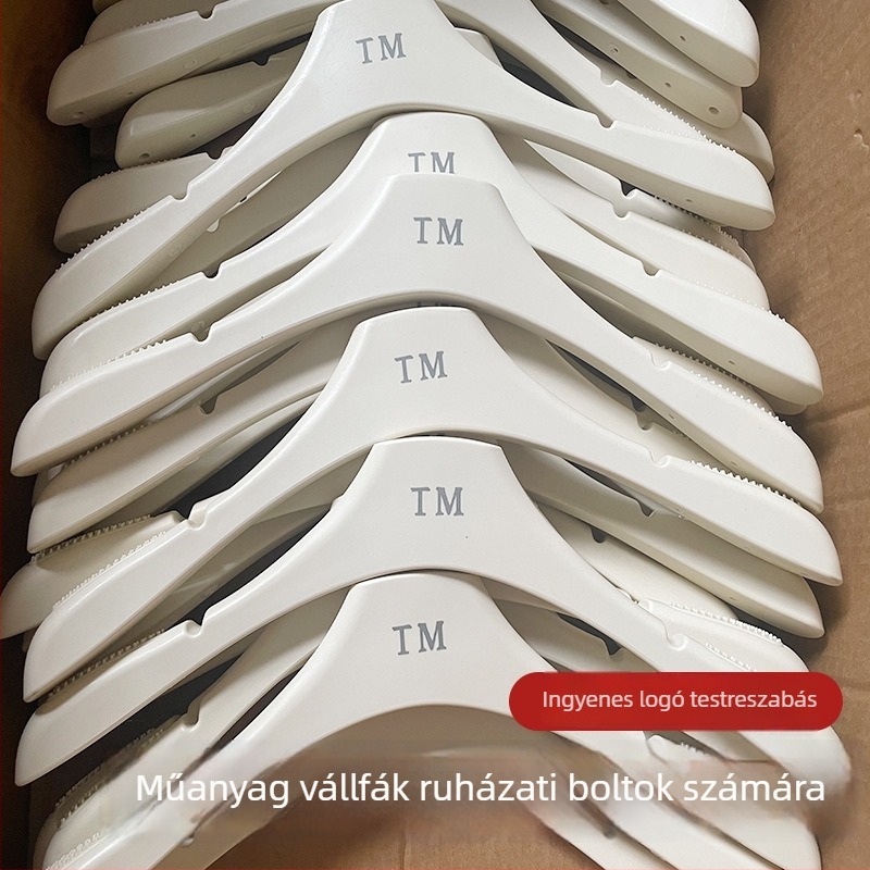 Áruházi ruhatároló akasztók egyedi logóval — megvastított és megerősített, nyom nélkül a ruhákon, vállak körüli gyűrődés elleni, csúszásmentes