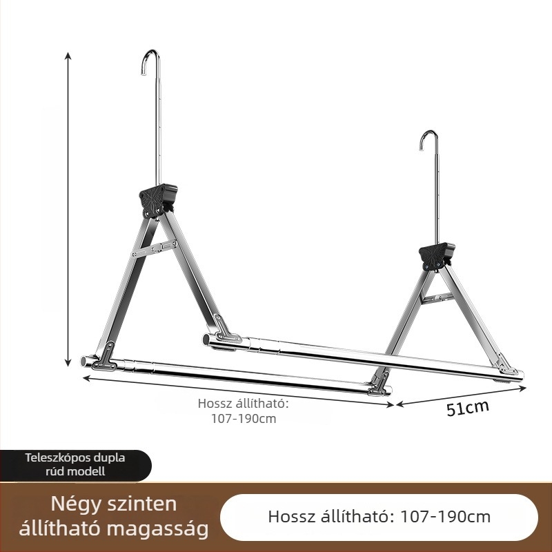 Teleszkópos ruhaszárító állvány rozsdamentes acélból, otthoni erkélyre, állítható, fúrás nélkül, ruhák felakasztására