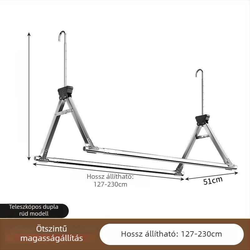Teleszkópos ruhaszárító állvány rozsdamentes acélból, otthoni erkélyre, állítható, fúrás nélkül, ruhák felakasztására