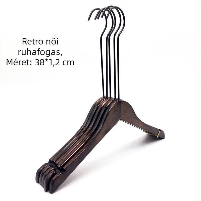 Magas minőségű tömörfa ruhakasztó nőknek, csúszásmentes, 20 cm-es kampó, vintage nadrágakasztó